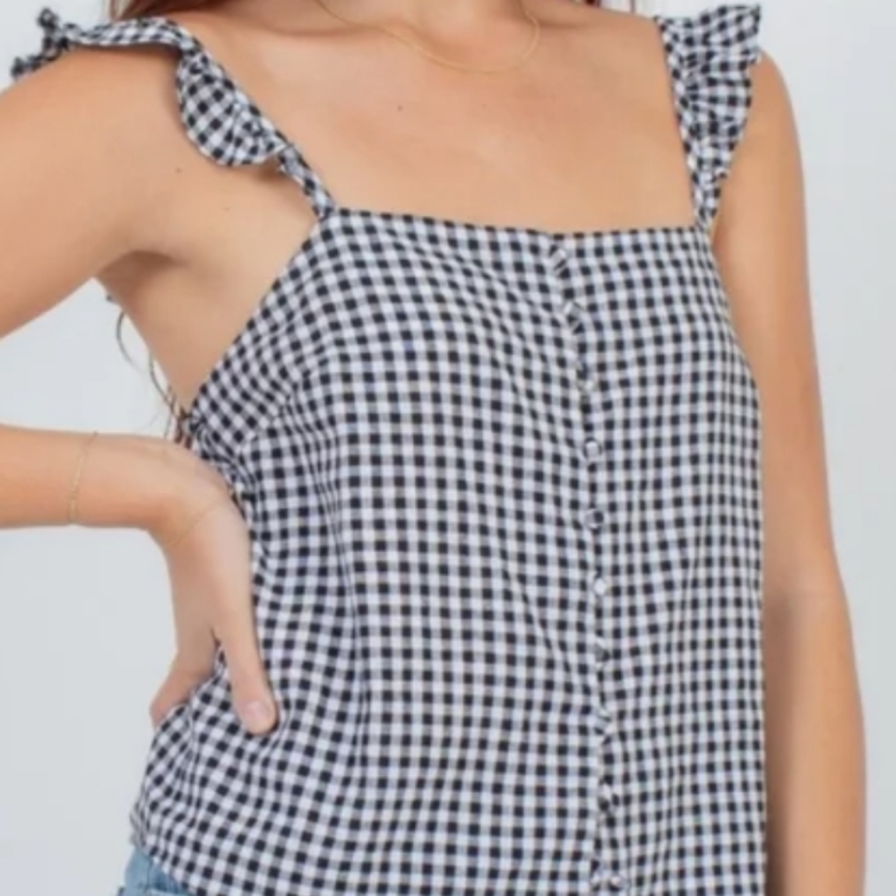 Madewell Black and white Linen check plaid sleeveless shirt tank